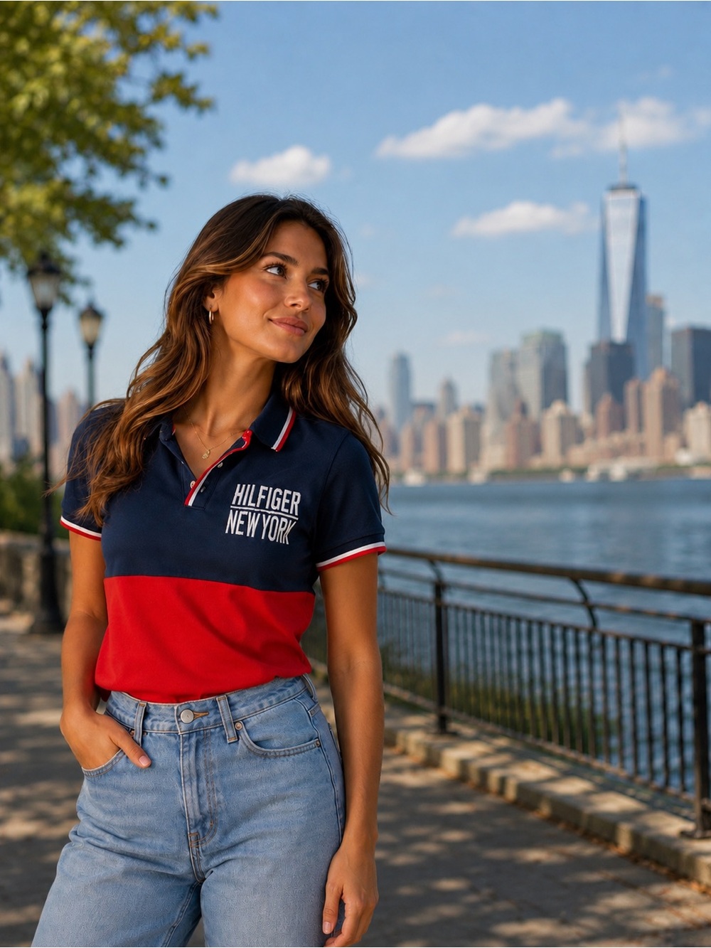 26)Tommy Hilfiger Navy Red Colorblock Polo Tee Logo Shirt. PTP 18